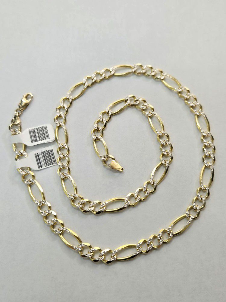 10kt Gold Solid Diamond Cut Figaro Chain 24"