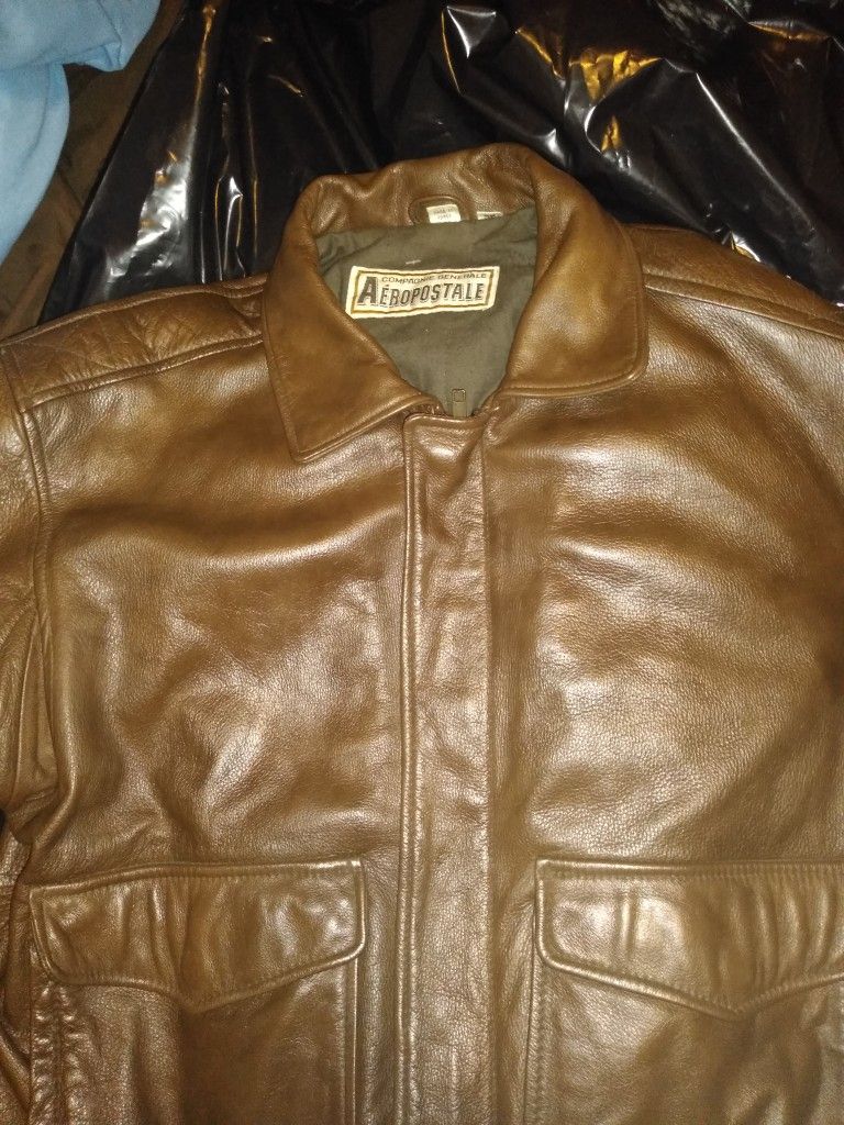 Mens Aeropostale Leather Bomber Jacket.
