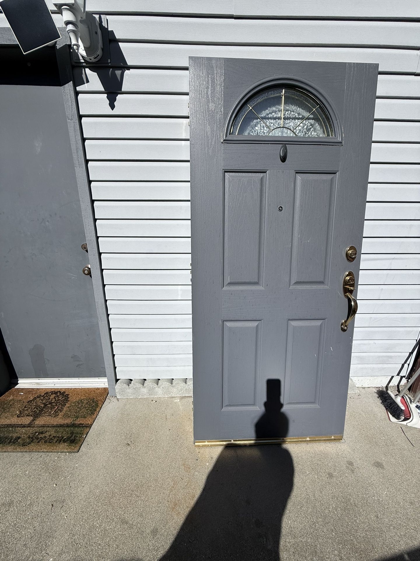 Grey front door with windows