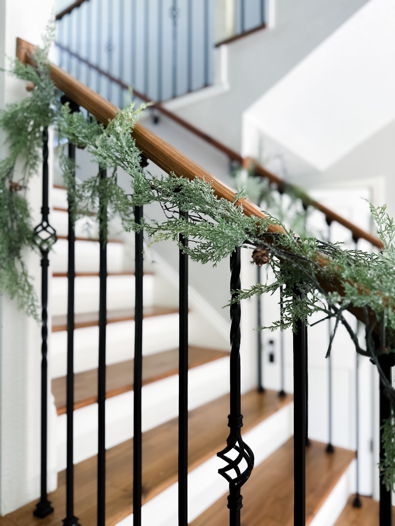 5 Snowy Artificial Cypress & pinecone hanging greenery holiday garland