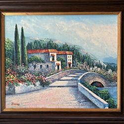 Tuscan Villa By The Bridge Oil Painting 