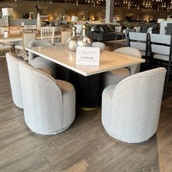 Black 7PC Marble Dining Table Set