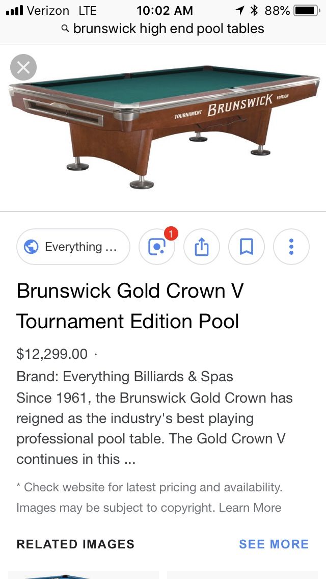Brunswick gold crown 5 pool tables