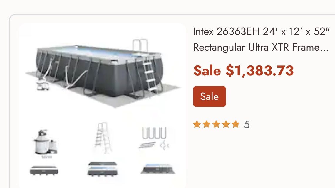 Intex 26363EH 24'x 12'x 52" Rectangular Ultra XTR Frame Swimming Pool w/ Pump - 288 × 144 x 52 inches