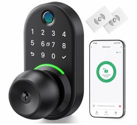 Keypad Smart Door Lock with Knob, Yamiry Keyless Entry Digital Lock with Handle, Fingerprint Electronic Knob for Front Door