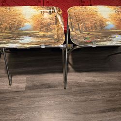 Vintage Autumn Scene Metal TV Trays Folding Tables