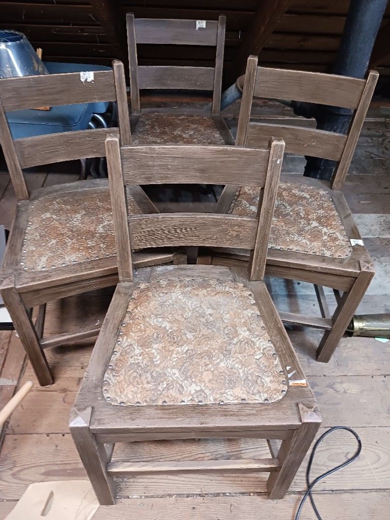 Set Of 4 Craftsman OAK Dining Chairs Stickley Limbert Quality Needs Paint Stripped And Refinished Nice Antique Restoration Project American Bungalow³