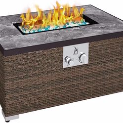 32 in. Rattan Outdoor Fire Table Rectangle Gas Fire Pit in Brown [NEW] **Assembly Req** 