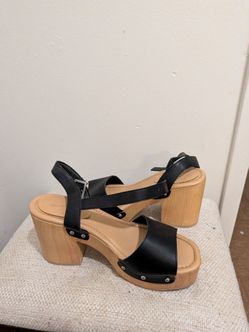 Black Platform Clog Sandals with Ankle Strap