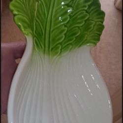 Vintage Interpur Japan Pottery Bockchoy Shaped Porcelain Serving Dish Bowl 10"