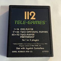 Sears Tele-Games 112 Space Invaders For Atari 2600 Retro Gaming Cartridge Tested