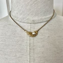 Vintage 1928 Gold Tone Faux Pearl Pendant Necklace 