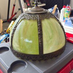 Vintage Slag Glass Shade Lamp Green