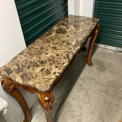 Large Side Table Living Room Faux Granite Solid Wood Decor 