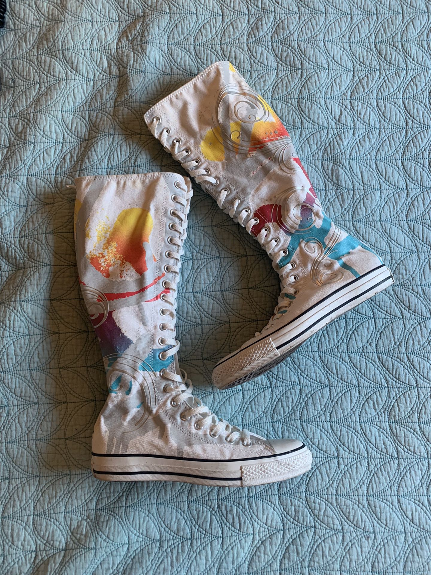 CONVERSE All Star White Paint Swirl XX High Knee Sneakers