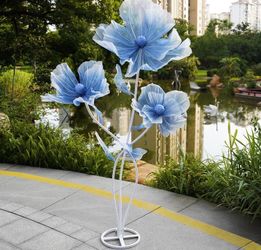 Giant artificial flowers floor standing dusty blue