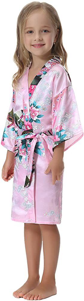 Girls' Peacock Satin Kimono Robe Bathrobe Nightgown for Party Wedding

pajamas Sleep Over 
