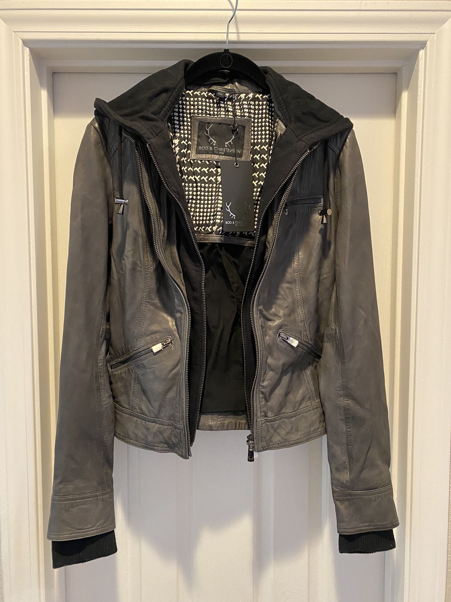Women’s Bod & Christensen Removable Hood Soft Leather Motorbike Jacket Size Small