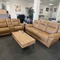 Leather Power Reclining Sofa And Loveseat 