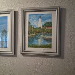 Florida Lighthouse Prints Set Of 3 Framed  14x16"