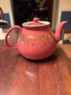 Pink Ceramic Teapot with Gold Floral Detail