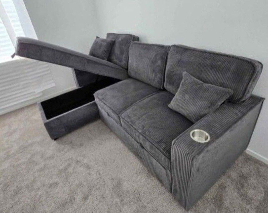 ✅️✅️Gray Convertible Sectional W/ Cup Holder & W/ USB Port✅️✅️