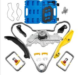 Timing Chain Kit with Water Pump + Camshaft Holding Tool with Timing Alignment Holder Tool Kit for 2011-2019 Ford Explorer / Edge / Taurus / Flex 3.5L