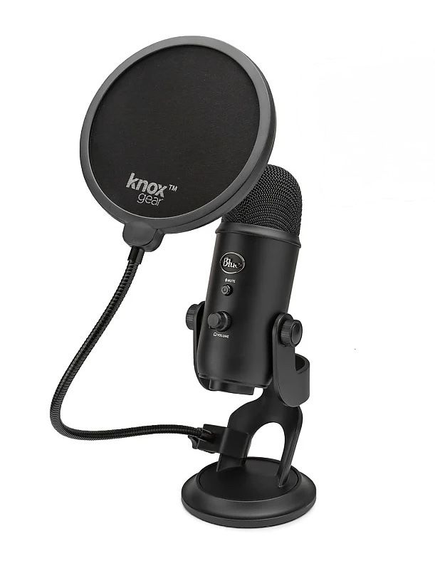 Blue Yeti Professional USB Condenser Microphone w/ Knox Gear Pop Filter Blackout Edition