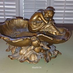  Antique Brass Lady In Flower Card Holder