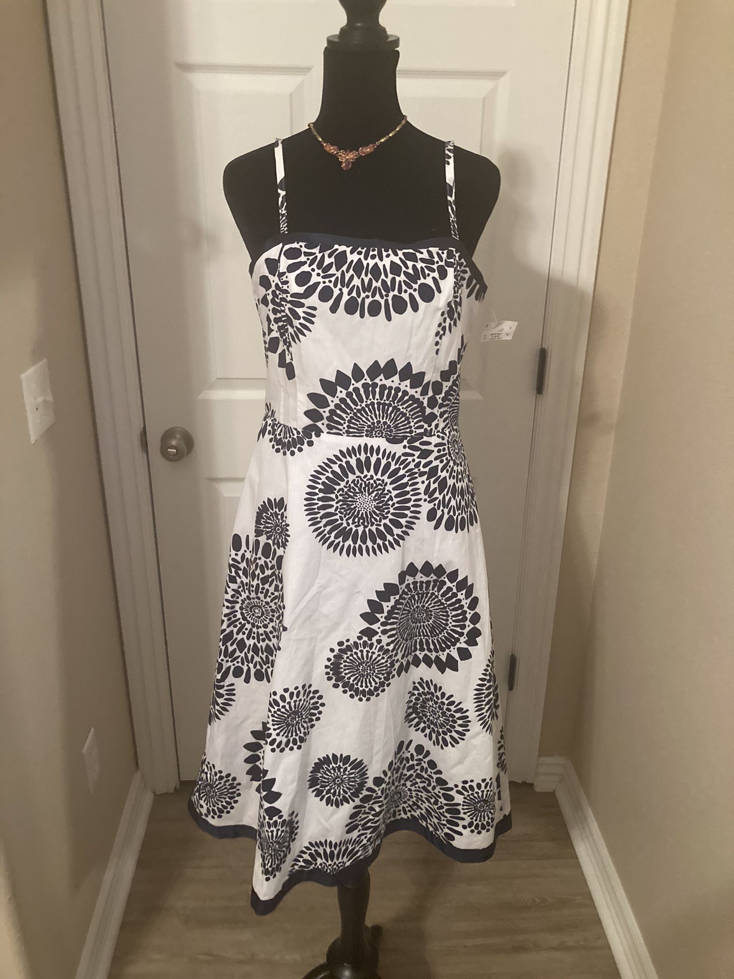 White and blue midi dress