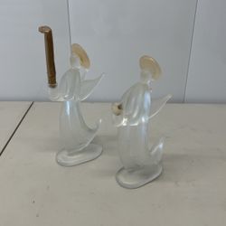 Pair Of Glass Angel Candlestick Holder