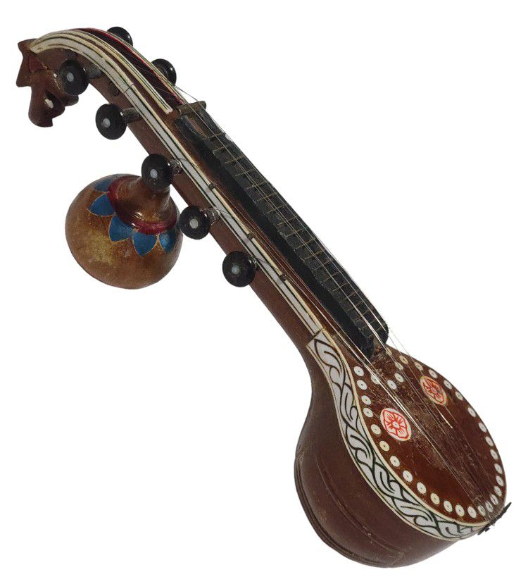 Saraswati Veena Miniature Wooden Shelf Decor Handmade Traditional 9.5" India Musical Instrument Hindu Indian Lute  