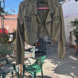 Bebe Military Green Denim Jacket 
