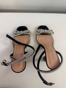 Black crystal bow tie kitten heels