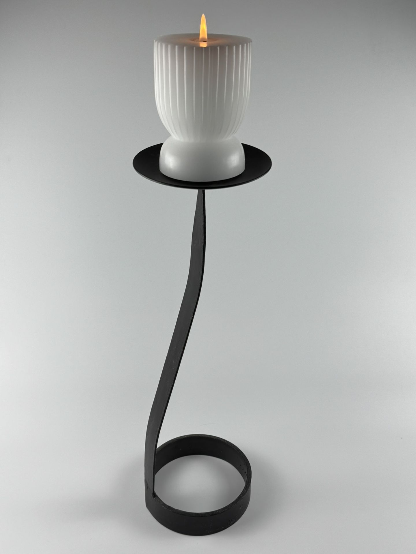 RARE! Vintage Hand Forged Brutalist Style Iron 15.5” Tall Pillar Candle Holder 