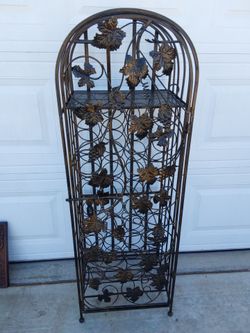 Wrought Iron Wine Rack with Grape Leaf Design
