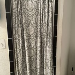  Gray & White Damask Fabric Shower Curtain