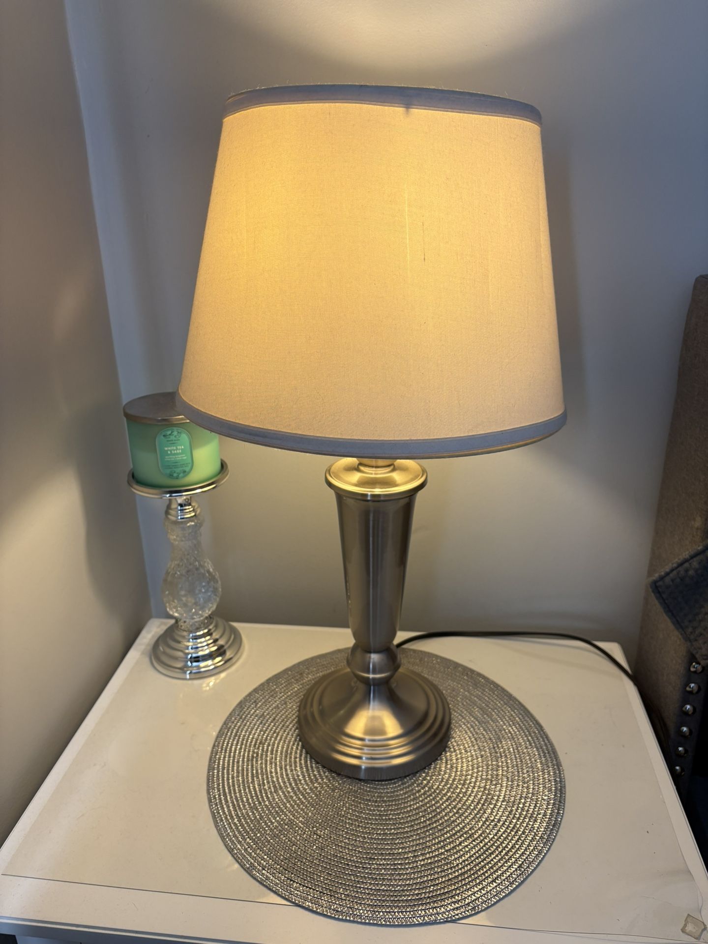 2 End Table Silver Lamps With Shades