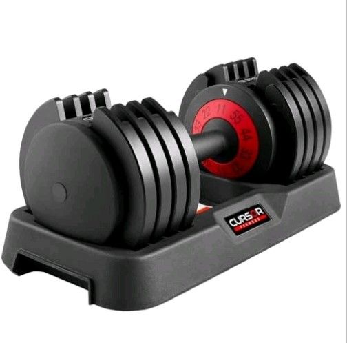 Cursor Fitness 5‑in‑1 Quick Adjustable Dumbbells (Black/Red) 5-25LB