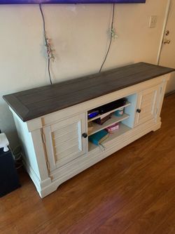 Farmhouse TV Stand with Cabinet Doors. Coffee table and 2 end Tables.