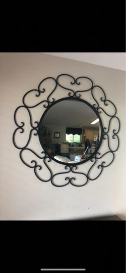 Round Wall Mirror with Scrollwork Metal Frame