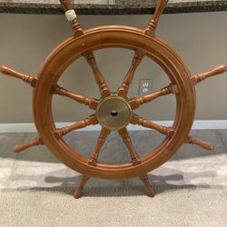 Antique Ships Wheel Solid Wood & Brass, 42" inches DIAMETER NOT A REPRO.