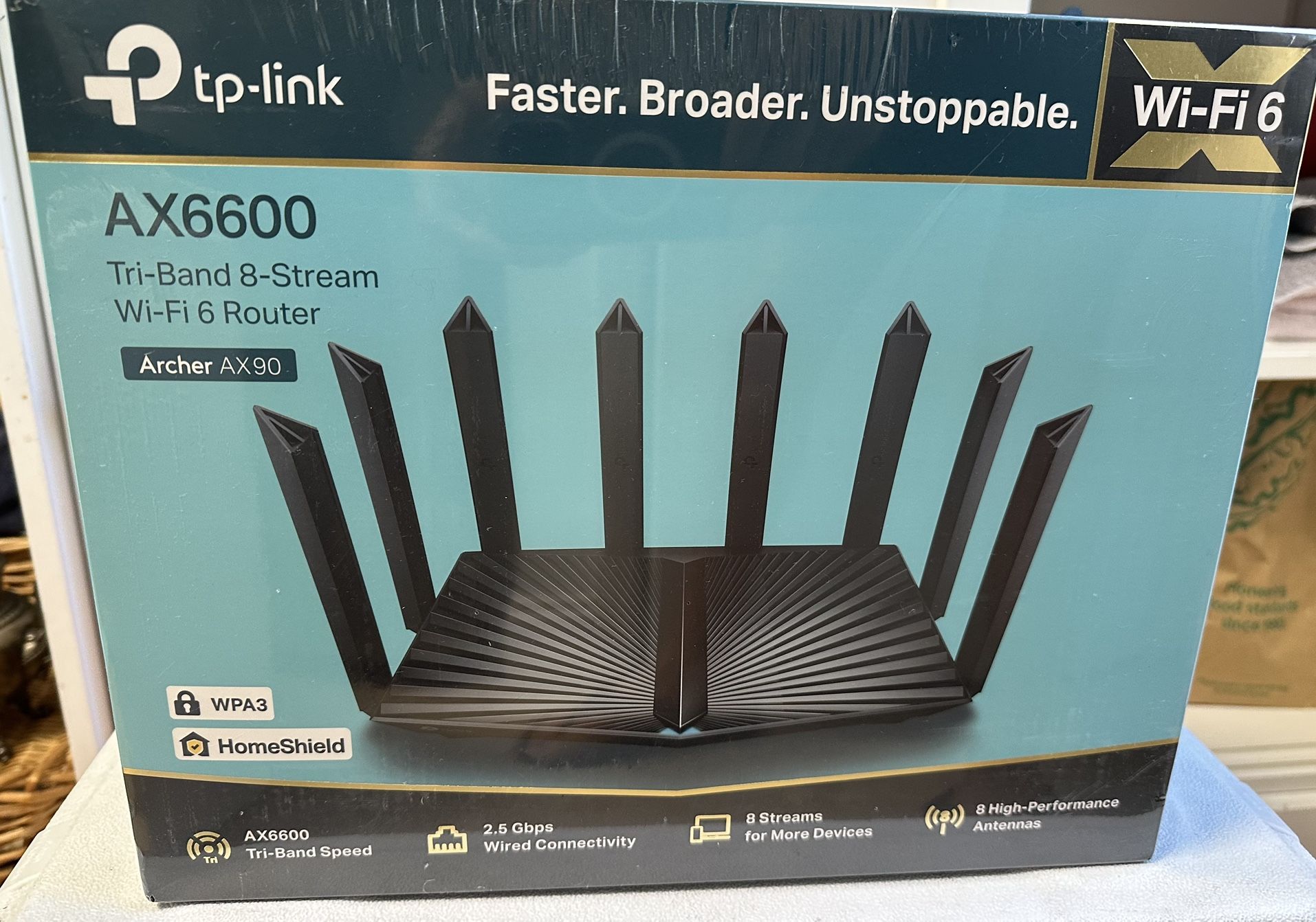 NEW (unwrapped) TP—Link AX6600 Tri-Band WIFi 6 Router (Archer AX90) 
