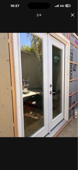 Door White Double French Door with Full Glass Panels