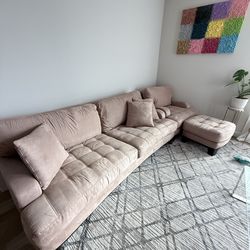 Modern Pink Velvet Sofa Set – 3-Piece (Sofa + Armchair + Ottoman)
