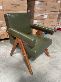 Mid-Century Modern Green Leather Accent Chair