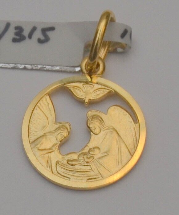 14K Yellow Gold Religious Baptism Pendant For Necklace or Chain