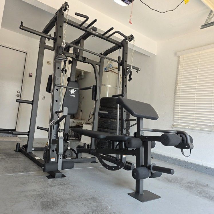 Vesta Smith Machine 1001 | Adj Bench W/ Leg Developer And Preacher Station |Gym Equipment | Fitness | Pulleys|🔴WEIGHTS AND BARBELL SOLD SEPARATELY 🔴