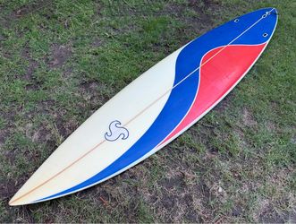 7'-4" tri-fin Surfboard, clean and colorful, AAA+++