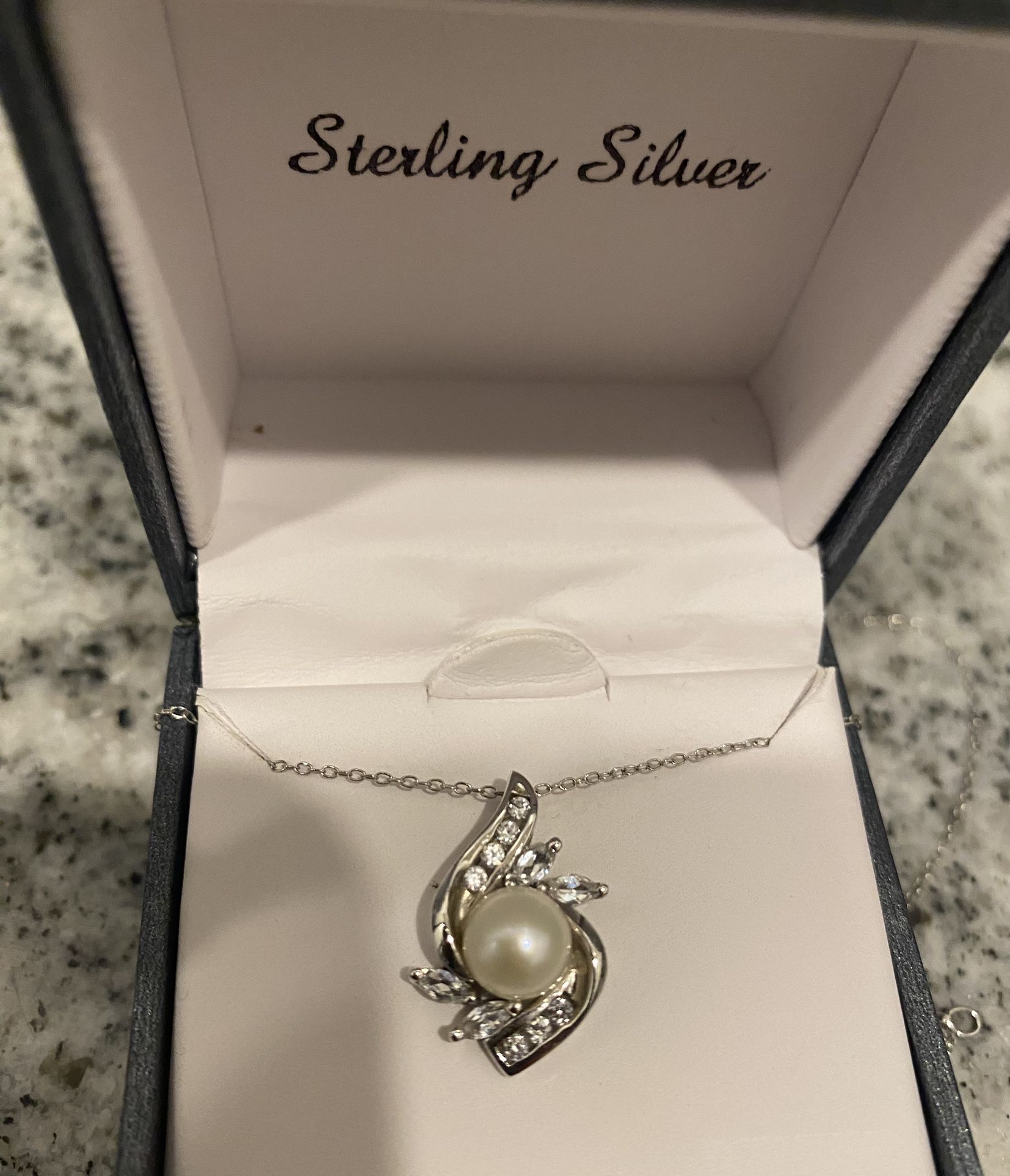 Real Pearl Pendant And Sterling Silver Chain Necklace